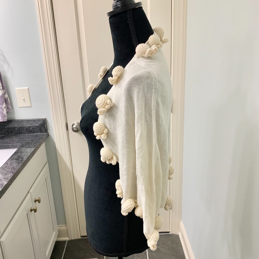 Anthro Moth Tan Crochet Pom Pom Cardigan M/L - Picture 3 of 5
